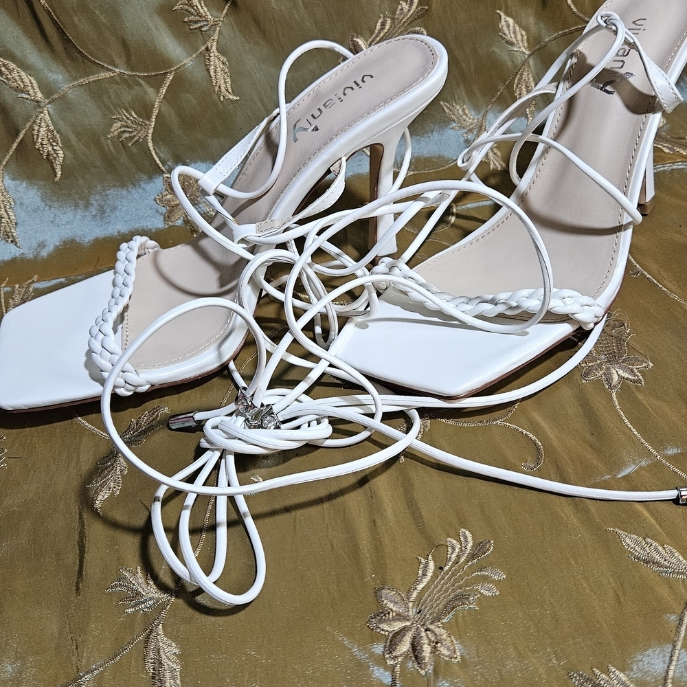 Chic White Lace-Up Heels - Picture 10 of 12
